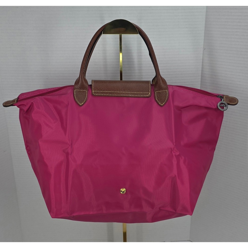 Longchamp Le Pliage Medium Tote Bag Pink Nylon Brown Leather Trim 1623089C88 - Picture 2 of 6